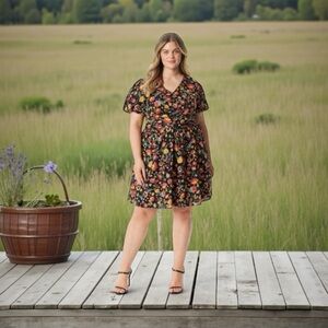 Jessica Simpson, Rebecca Babydoll Dress Floral, 4X Plus Size, Cotton